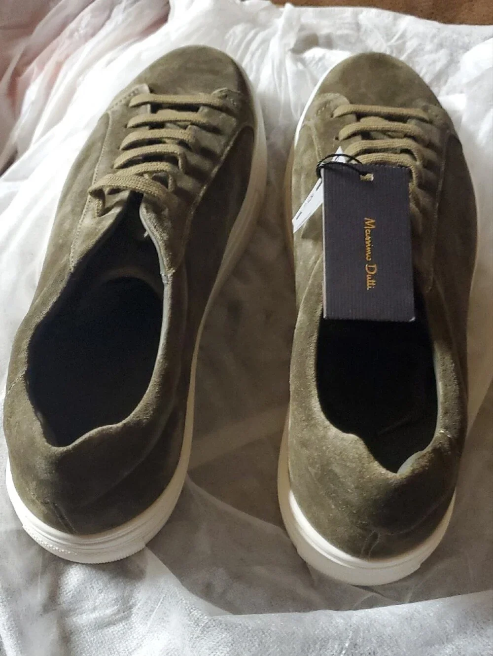 Massimo Dutti Olive Green Suede Low-Top Sneakers